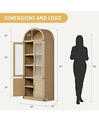gaomon 6-Shelf Bookcase with Glass Doors, Modern Wooden Display Cabinet for Storage