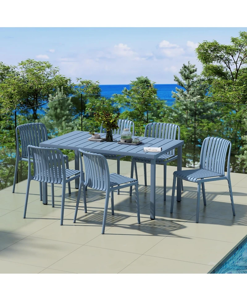 7-Piece Outdoor Patio Dining Table Set With Stackable Chairs