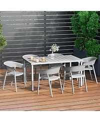 7-Piece Outdoor Metal Rectangle Patio Dining Table Set With Stackable Patio Dining Chairs