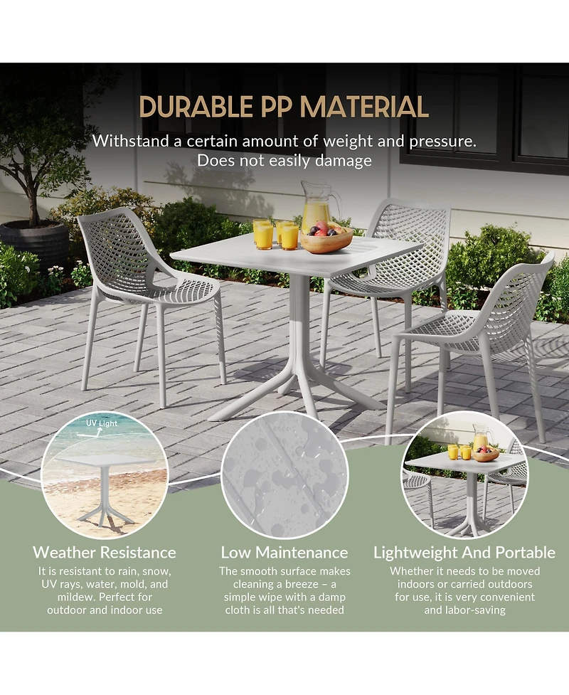 5-Piece Outdoor Square Patio Dining Table Set with Stackable Chairs