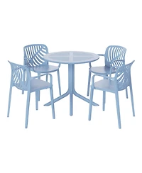 5-Piece Outdoor Resin Round Patio Dining Table Set with Modern Stackable Chairs