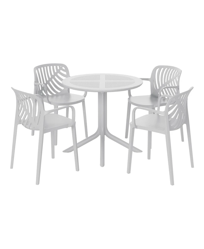 5-Piece Outdoor Resin Round Patio Dining Table Set with Modern Stackable Chairs