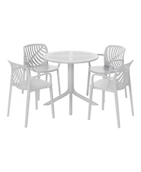 5-Piece Outdoor Resin Round Patio Dining Table Set with Modern Stackable Chairs