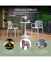 5-Piece Outdoor Resin Round Patio Dining Table Set with Modern Stackable Chairs