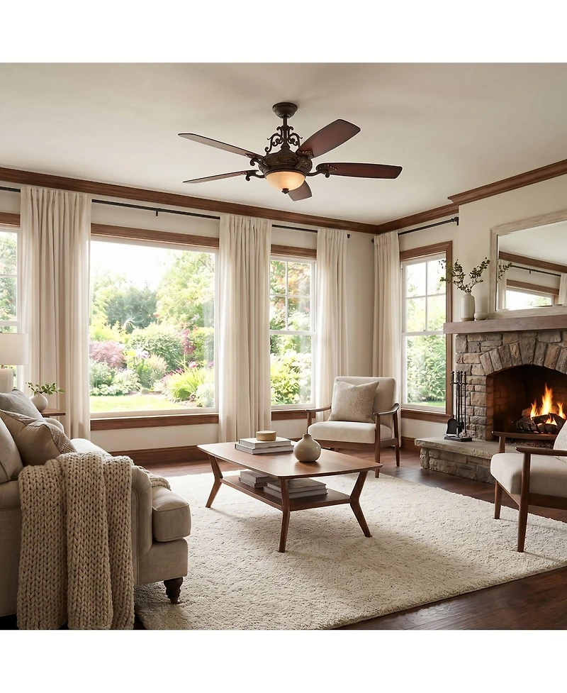 Casa Vieja 56" Casa Esperanza Indoor Ceiling Fan 5 Blade Led Light Remote Control Bronze Gold Motor Teak Finish Blades Bedroom