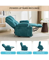 homfan Power Lift Recliner for Elderly, Modern Terry Cloth, Heat and Massage, Electric Stand Assist, Cup Holders, Side Pocket, Living Room Seating