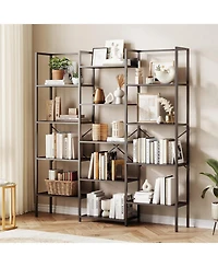 gaomon Triple Column 5-Tier Bookshelf, Rustic Industrial Style Book Shelves