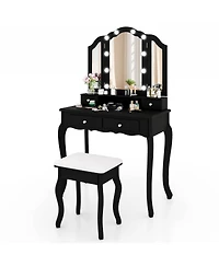 Volenca Lighted Makeup Vanity Set with Mirror, Drawers, and Cushioned Stool