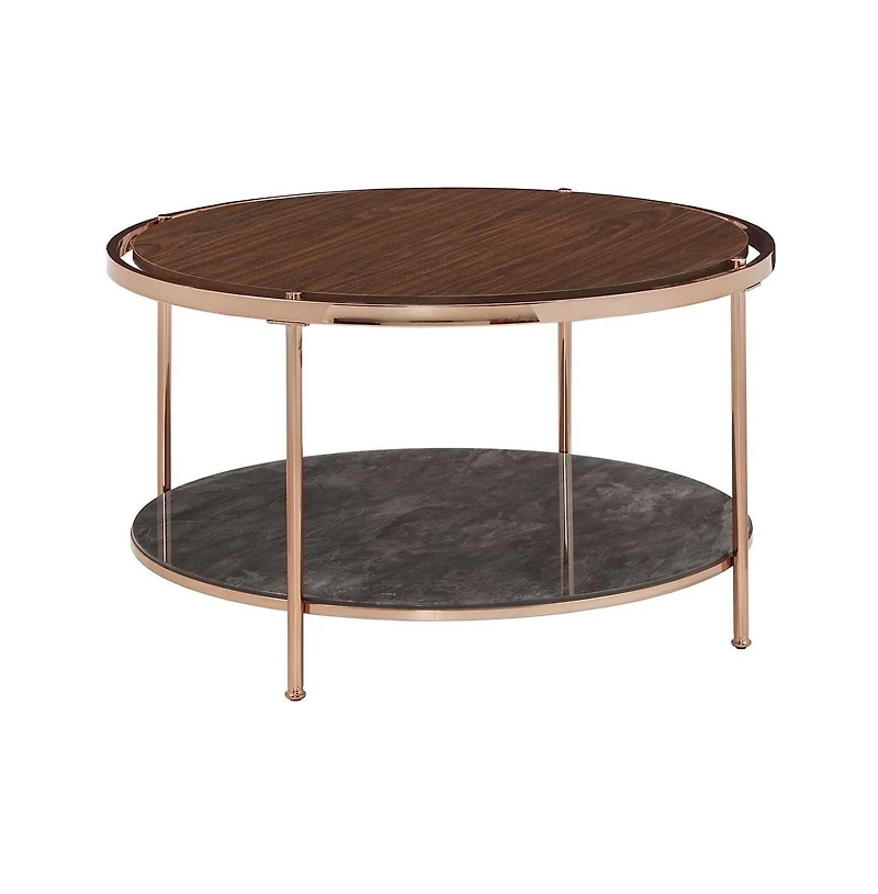 iNSPIRE Q Champagne Coffee Table with Dark Marble Glass Shelf