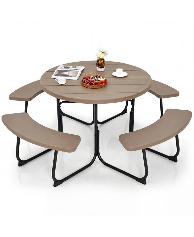 Sugift 8-Person Outdoor Picnic Table and Bench Set with Umbrella Hole
