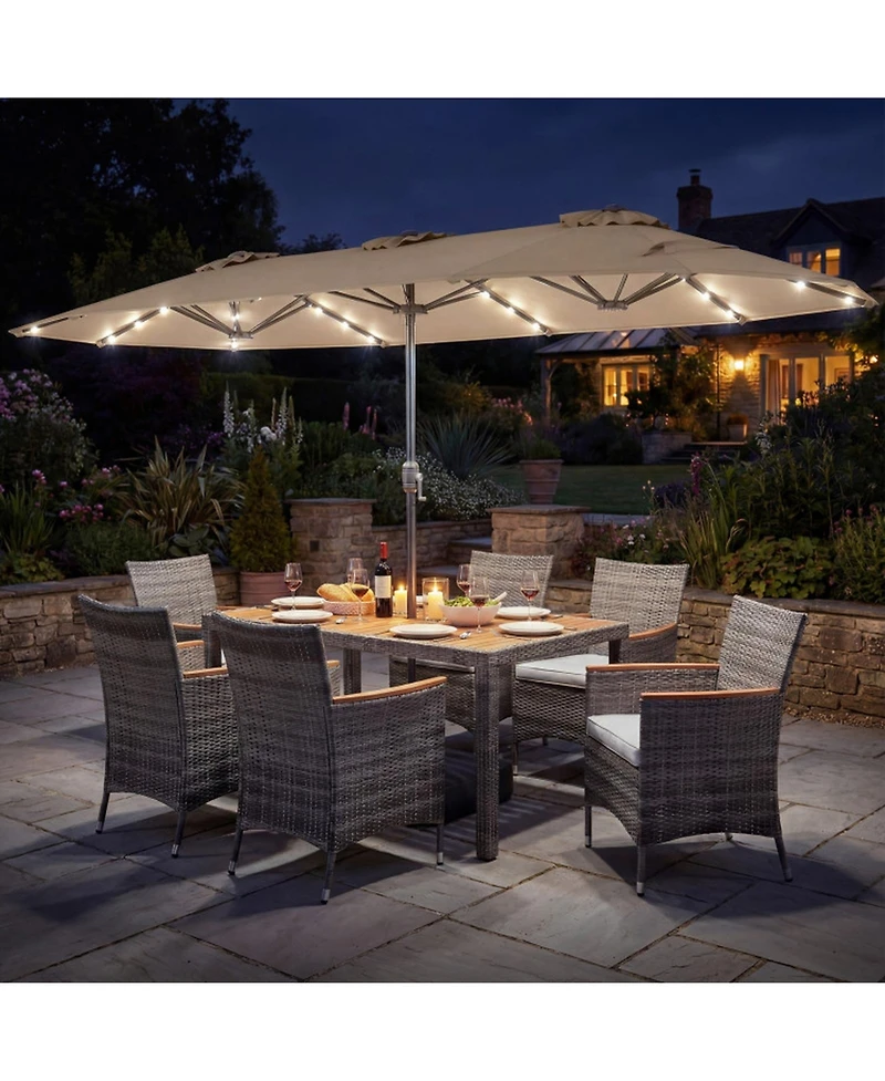 Sugift 8-Piece Outdoor Wicker Dining Furniture with 13.5 Ft Double-Sided Patio Umbrella