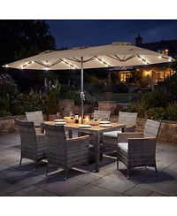 Sugift 8-Piece Outdoor Wicker Dining Furniture with 13.5 Ft Double-Sided Patio Umbrella