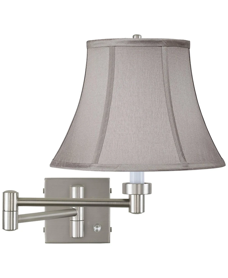 Possini Euro Design Modern Swing Arm Wall Lamp Brushed Nickel Plug-In Light Fixture Pewter Gray Bell Shade Bedroom Bedside Reading