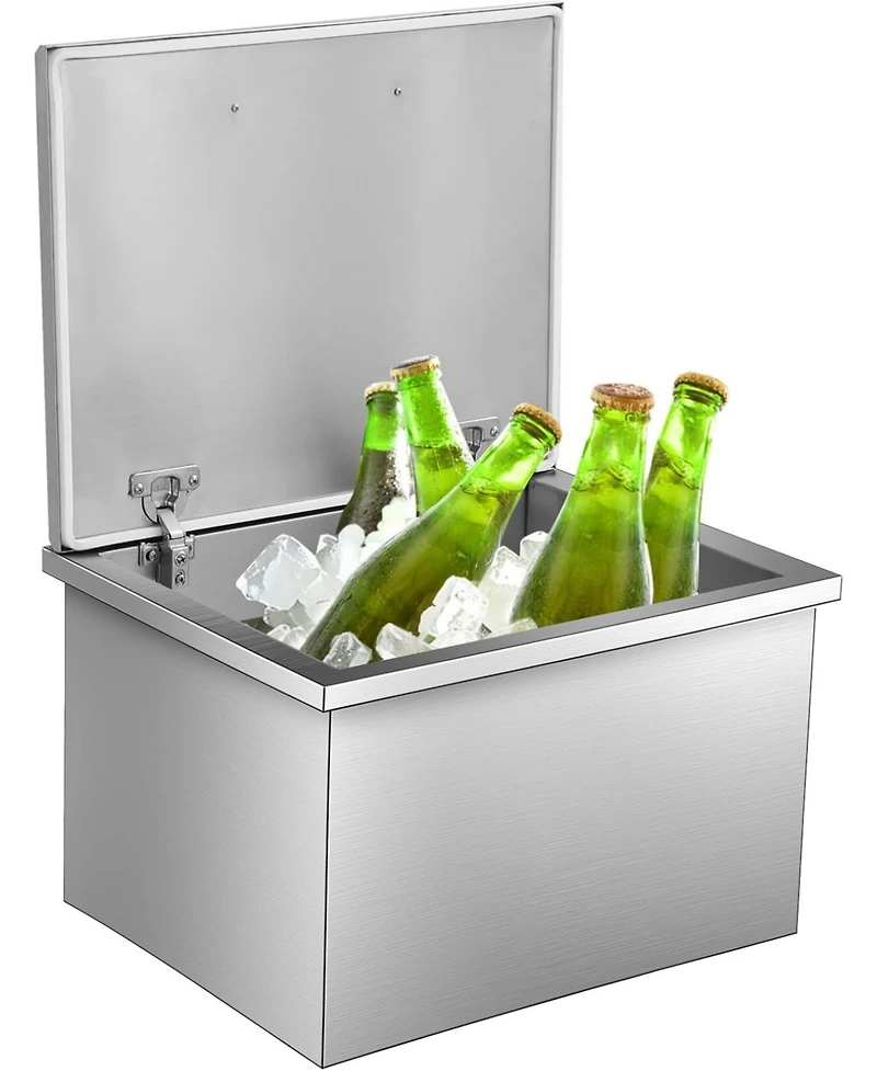 gaomon Drop in Ice Chest, 20" L x 16" W x 13" H Stainless Steel Ice Cooler, Commercial Ice Bin with Hinged Cover, Outdoor Kitchen Ice Bar