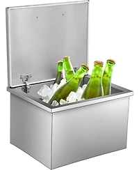 gaomon Drop in Ice Chest, 20" L x 16" W x 13" H Stainless Steel Ice Cooler, Commercial Ice Bin with Hinged Cover, Outdoor Kitchen Ice Bar