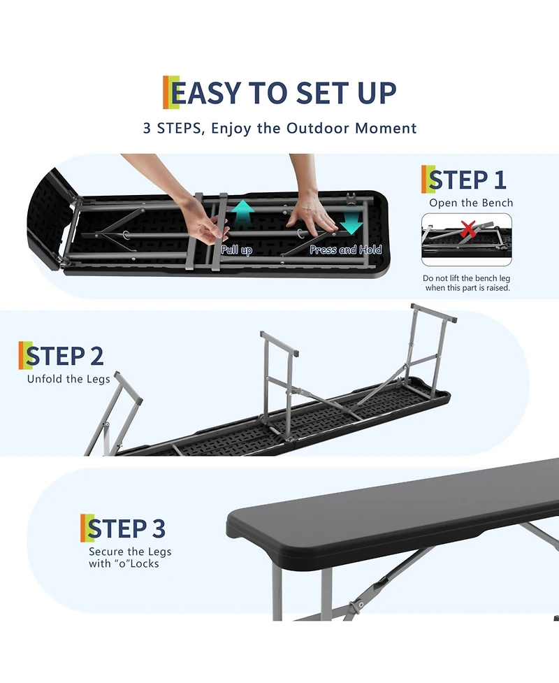 gaomon 1 piece Portable Heavy-Duty 6FT Folding Outdoor Benches for Patio, Picnic, Camping, Party