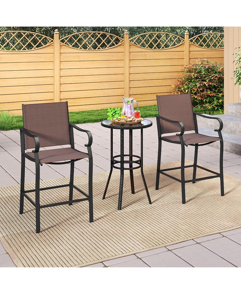 Sugift Set of 2 Counter Height Outdoor Bar Stools with Mesh Fabric Back