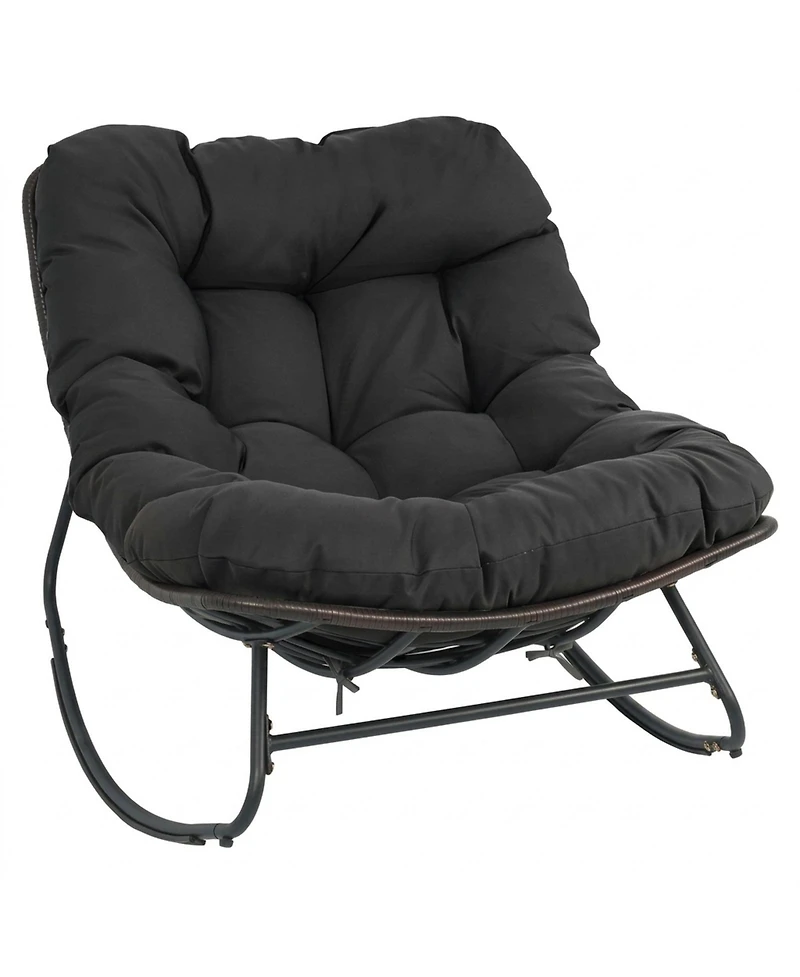Sugift Outdoor Papasan Rocking Chair with 6.5in Thick Cushion and Non-Slip Pads