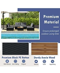 Gouun 5-Piece Pe Rattan Conversation Set with Acacia Wood Table and Cushions