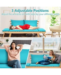 Gouun Adjustable Acacia Wood Patio Convertible Sofa Daybed with Thick Cushion