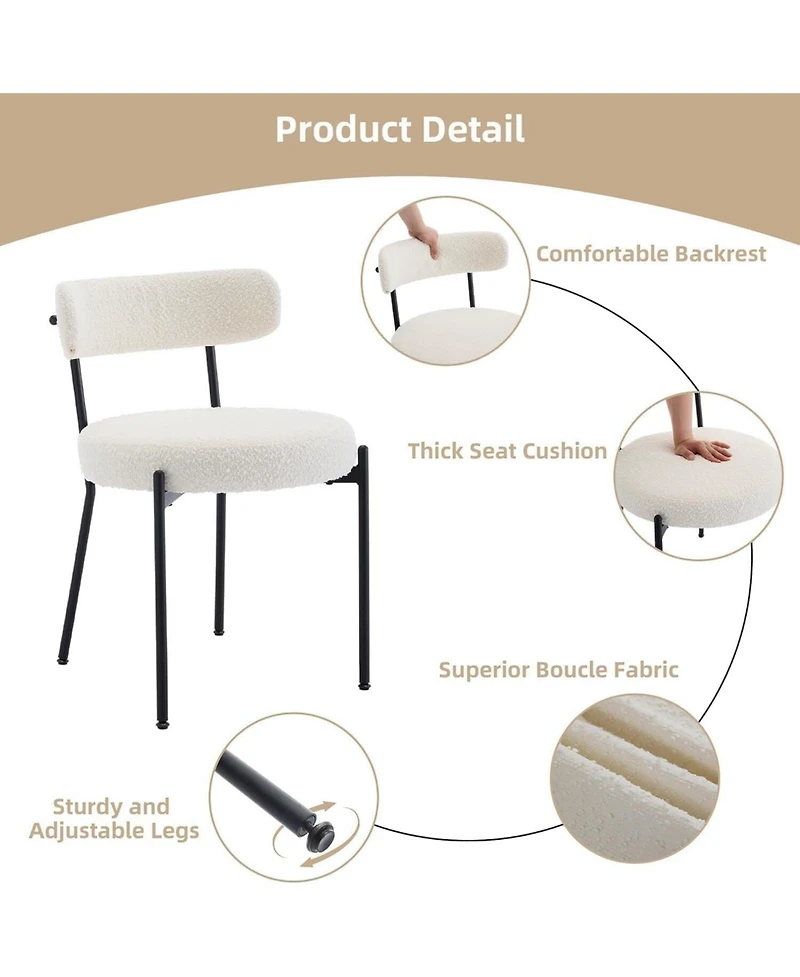 gaomon Set of 2 Mid Century Boucle Upholstered Dining Chairs, Curved Back Design Kitchen Seating