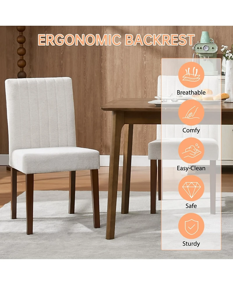 gaomon Set of 2 Modern Vertical Stripe Fabric Dining Chairs, Upholstered Kitchen Side Seating with Solid Wood Legs