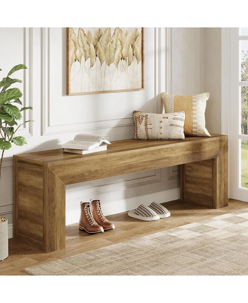 Tribesigns Farmhouse Entryway Bench, 63" Long Wooden Indoor Shoe Bench Seat, End of Bed Bench