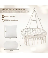 Sugift Double Swing Chair With Cushions Macrame Hanging Hammock Chair for Indoor and Outdoor Use