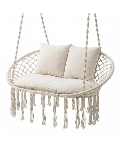 Sugift Double Swing Chair With Cushions Macrame Hanging Hammock Chair for Indoor and Outdoor Use