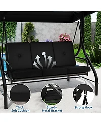 homfan 3-Seater Outdoor Porch Swing with Stand, 2-in-1 Convertible Bed, Thick Cushion, Adjustable Canopy and 800-Lb. Capacity