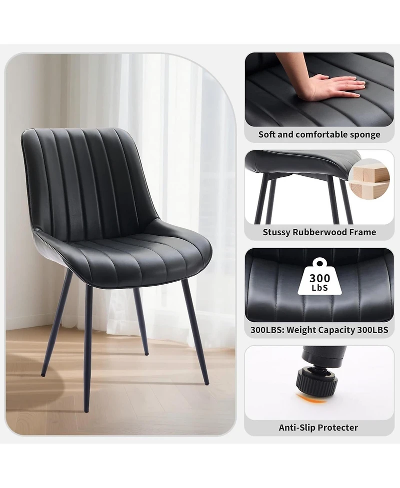 gaomon Set of 2 Modern Faux Leather Upholstered Dining Chairs, Linear Design Side Chairs with Sturdy Metal Legs