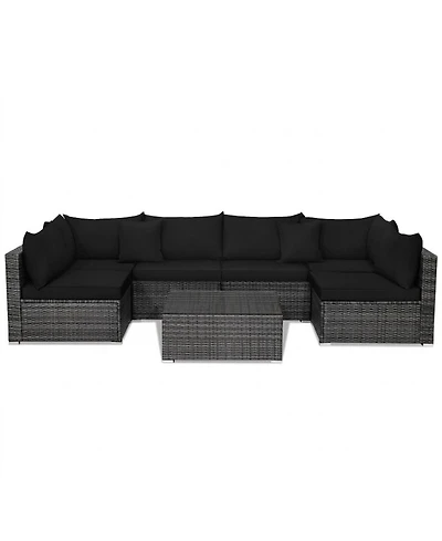 Gouun 7-Piece Rattan Sectional Sofa Set with Glass Coffee Table