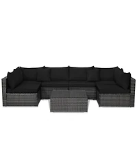 Gouun 7-Piece Rattan Sectional Sofa Set with Glass Coffee Table