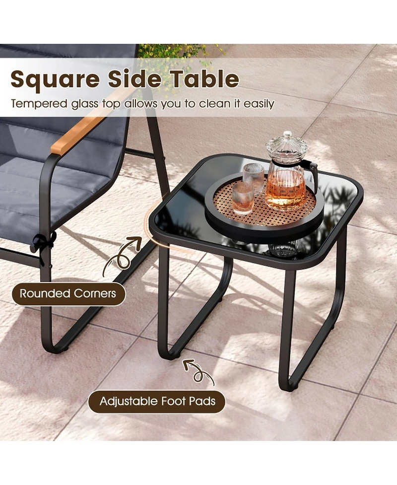 Sugift 3-Piece Fabric Patio Bistro Set with Tempered Glass Side Table
