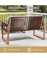 Sugift 2-Piece Acacia Wood and Pe Wicker Patio Loveseat with Coffee Table