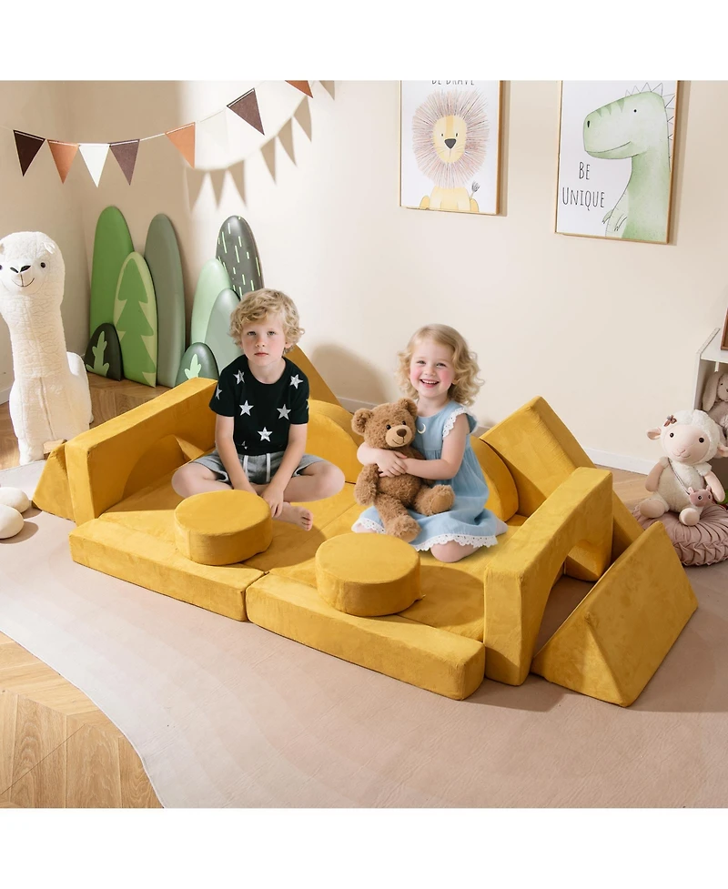 Sugift 14-Piece Convertible Kids Play Couch with High-Density Foam Blocks