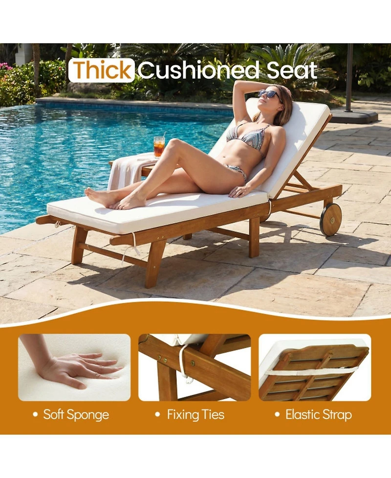Gouun Outdoor Acacia Wood Patio Lounge Chair Chaise Recliner