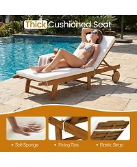Gouun Outdoor Acacia Wood Patio Lounge Chair Chaise Recliner