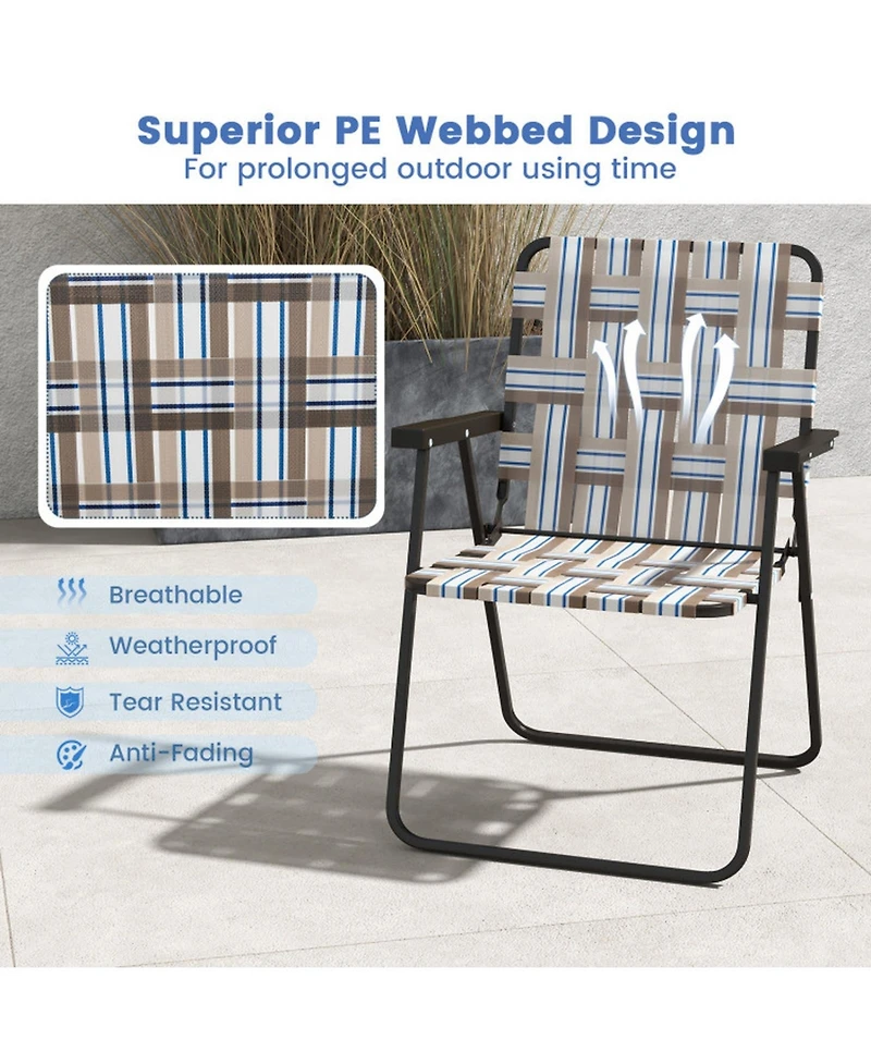 Gouun 4-Piece Folding Beach Chair Set Camping Lawn Webbing Outdoor Chair