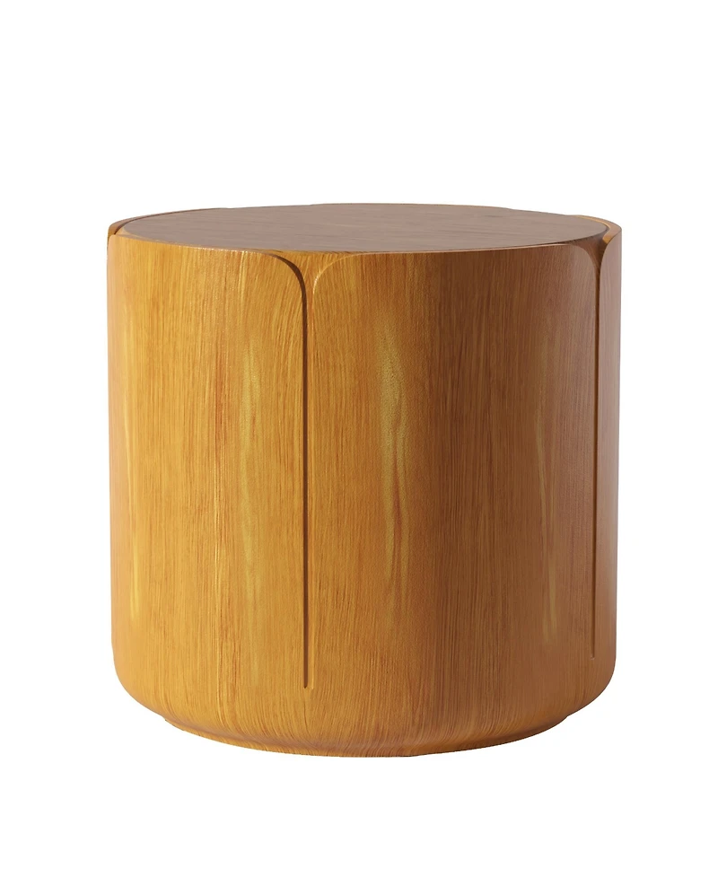 Clihome Round Outdoor Indoor Side Table, Modern Wood Grain Patio Garden Stool,No-Assembly Table for Patio, Garden, Backyard, Living Room