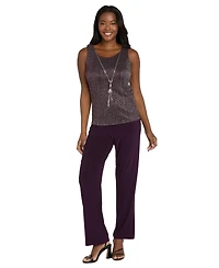 R & M Richards 3-Pc. Metallic Jacket, Necklace Top Pants Set