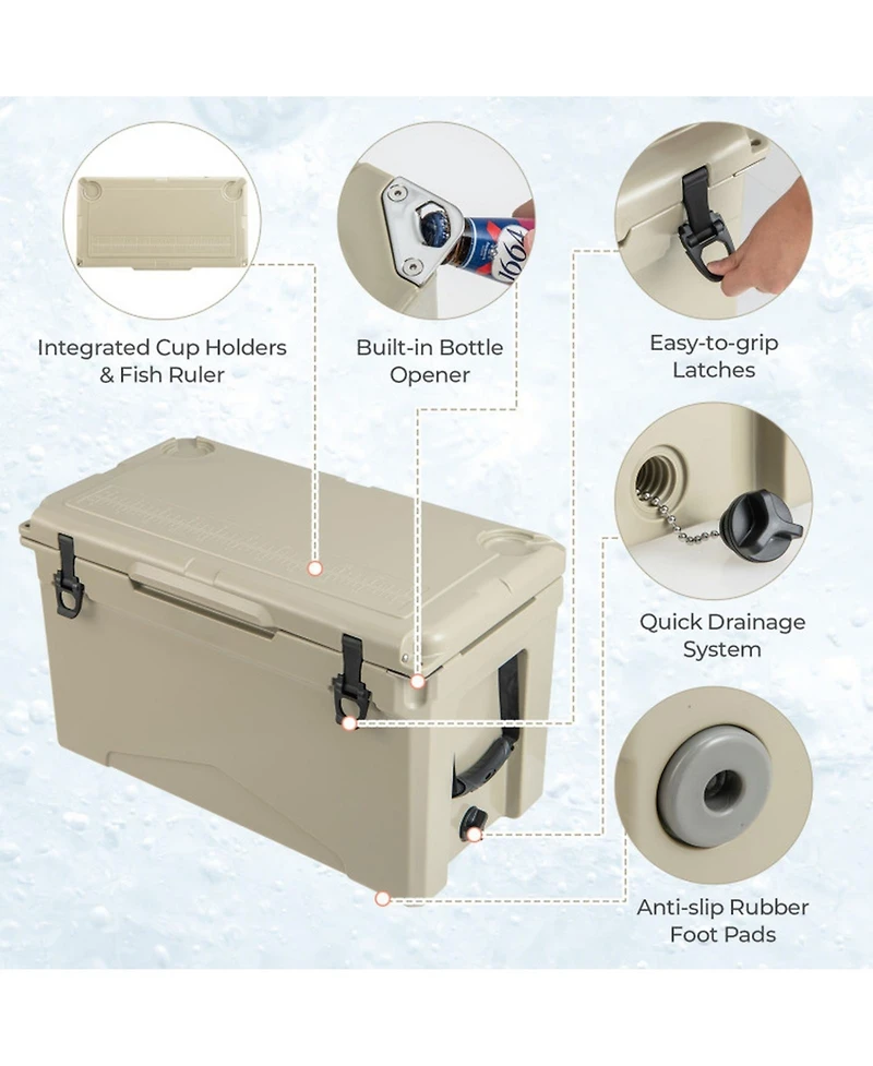 Gouun 50 Quart Rotomolded Insulated Ice Chest Cooler with Integrated Cup Holders