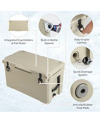 Gouun 50 Quart Rotomolded Insulated Ice Chest Cooler with Integrated Cup Holders