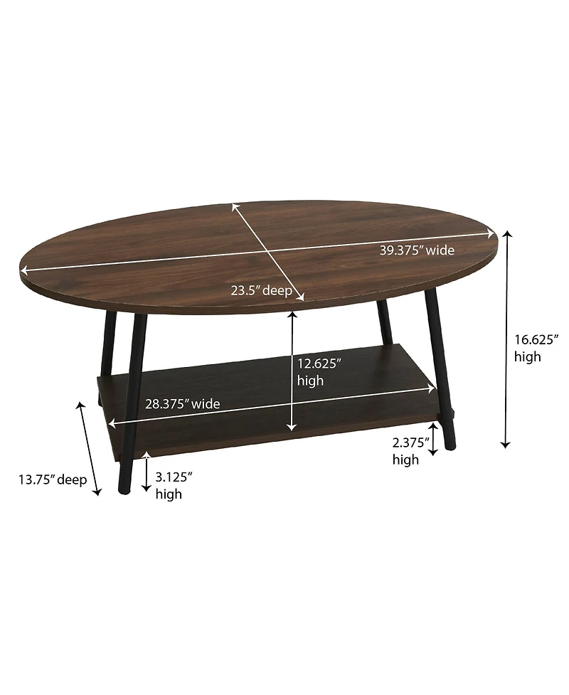 Household Essentials Jamestown Oval Coffee Table with Storage Shelf