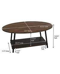 Household Essentials Jamestown Oval Coffee Table with Storage Shelf