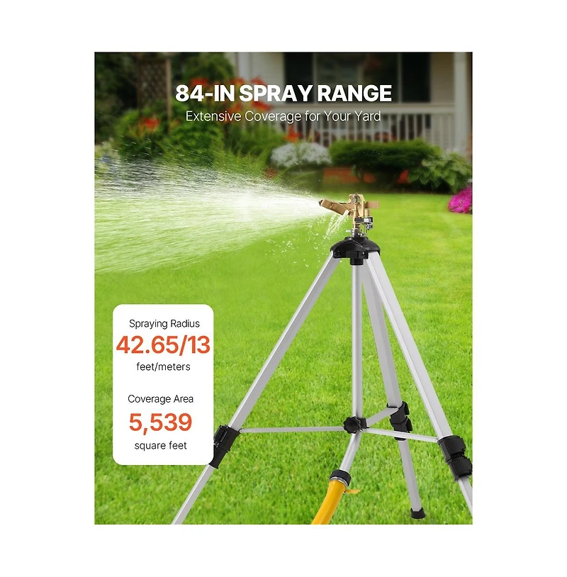 Sugift Impact Tripod Sprinkler 360 Degree Brass Head Adjustable Height
