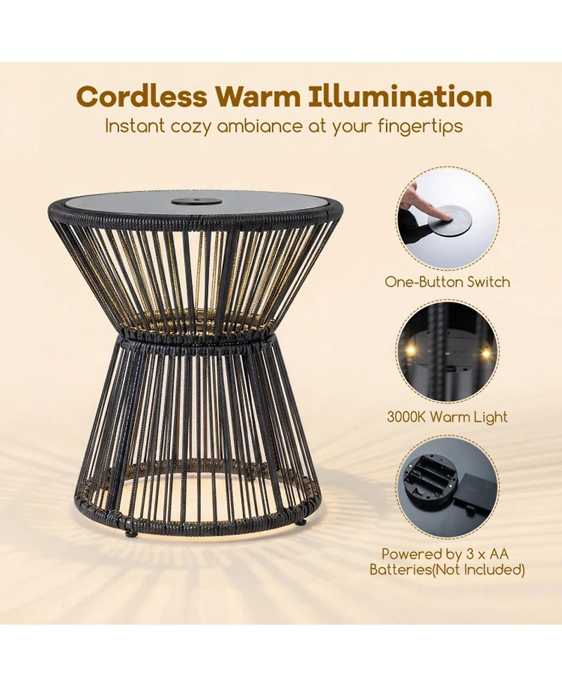 Sugift Outdoor Led Side Table with Warm Light and Tempered Glass Top
