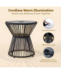 Sugift Outdoor Led Side Table with Warm Light and Tempered Glass Top
