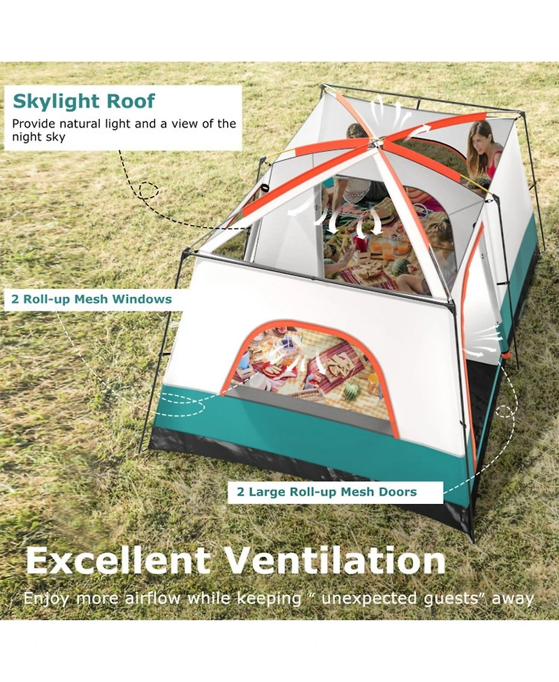 Gouun 6 to 8 Person Camping Tent with Double Rooms 2 Doors and Covered Porch
