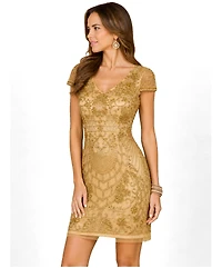 Lara Women's Gold Cap Sleeve Cocktail Dress